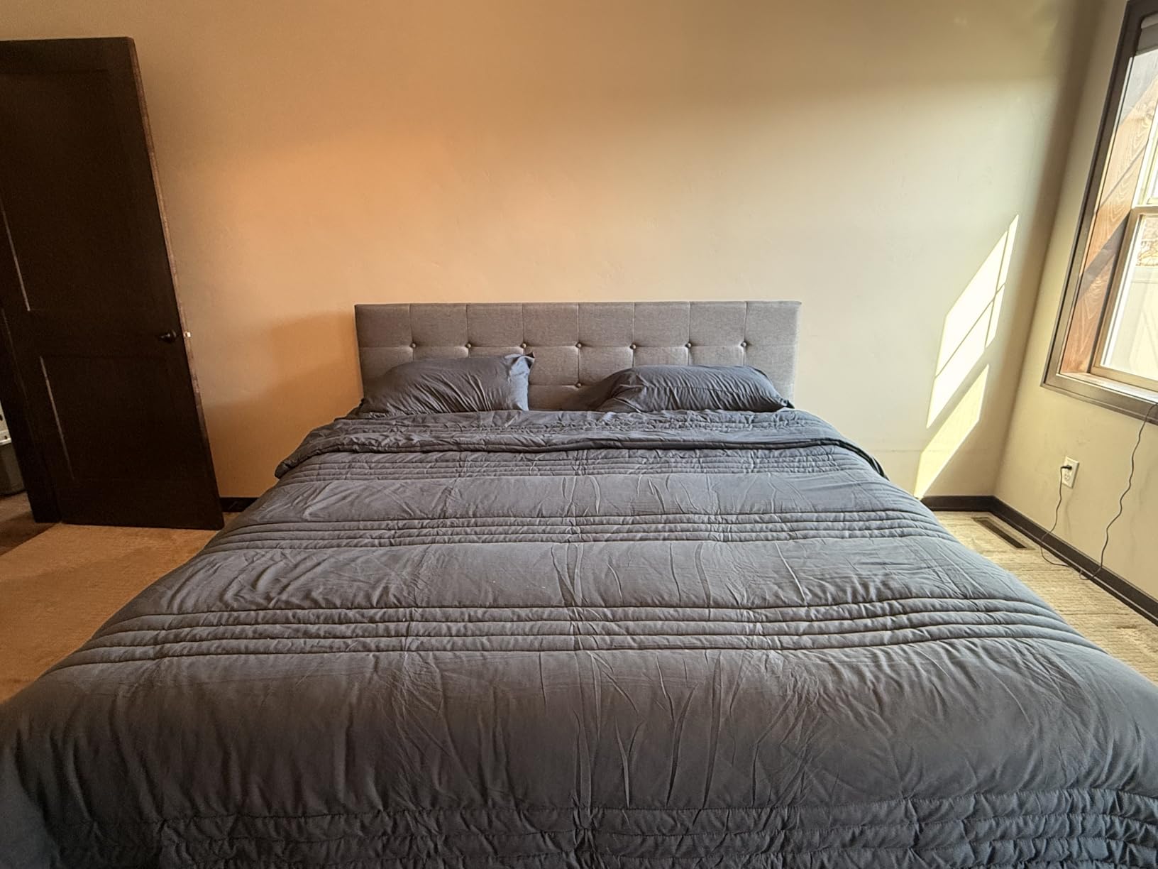 Allewie Upholstered Queen Size Platform Bed Frame with 4 Storage Drawers and Headboard, Square Stitched Button Tufted, Mattress Foundation with Wooden Slats Support, No Box Spring Needed, Light Grey customer photo 2
