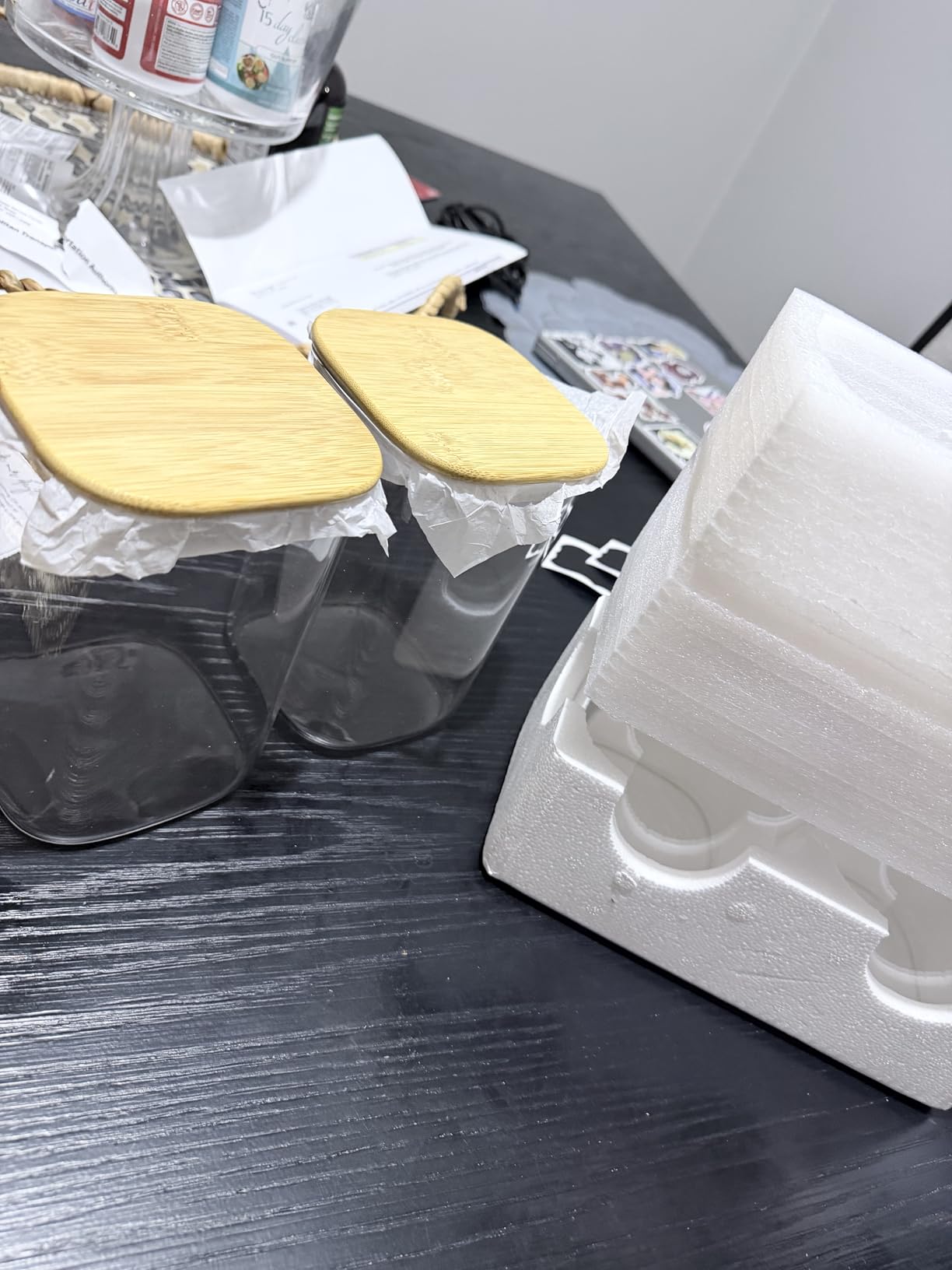 ComSaf Airtight Glass Storage Canister with Lids (0.7Qt/1.2Qt/1.6Qt) Set of 6, Food Storage Container Kitchen Pantry Storage Jar, Glass Jars for Flour Cereal Sugar Tea Coffee Beans Snacks, Square customer photo 1