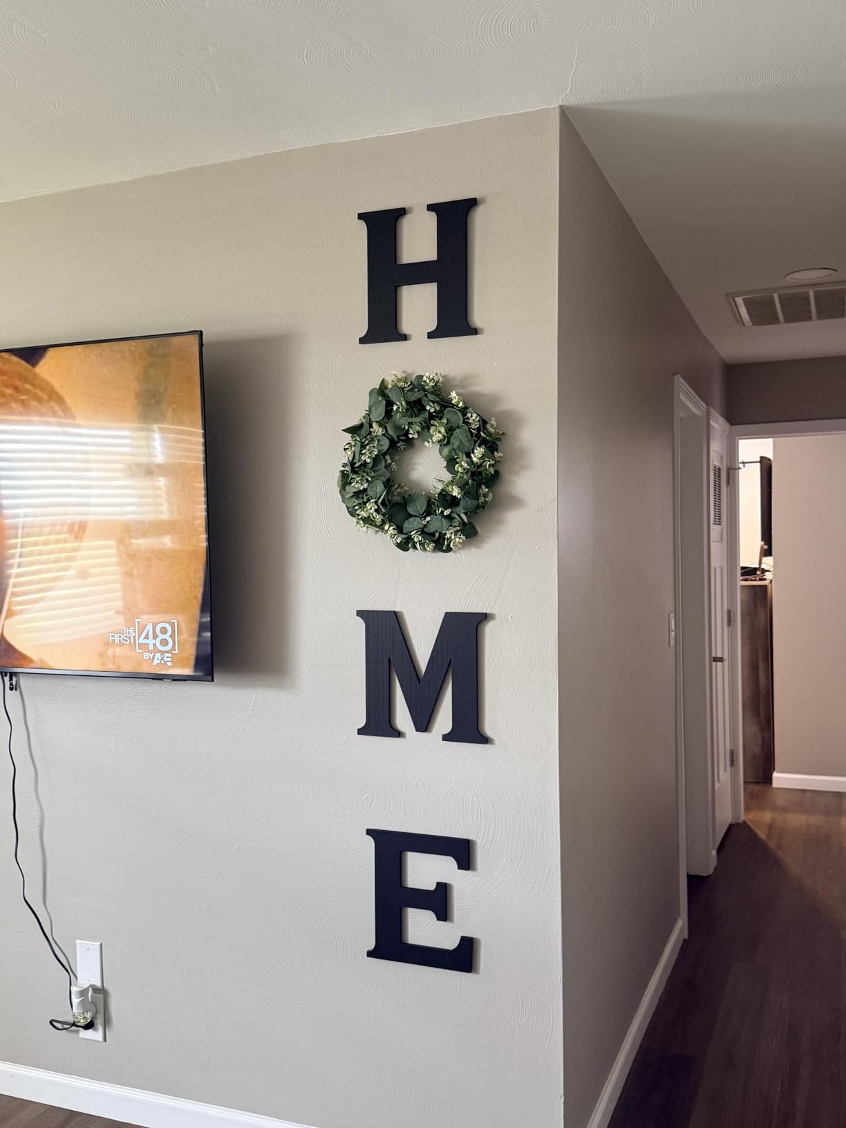Pinkpum Wood Home Sign with Artificial Eucalyptus Wreath for O, Hanging Farmhouse Wall House Decor Wood Letters for Wall Art Rustic Home Decor customer photo 1