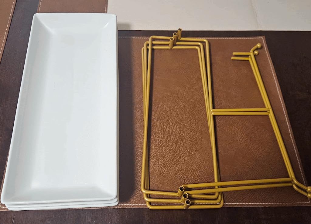 LAUCHUH 3 Tier Serving Tray, Porcelain Serving Platter Tier Serving Stand with Collapsible Sturdier Rack, Serving Trays and Platters Dessert Party Display Set for Mother's Day, Gold, 12 Inch customer photo 1