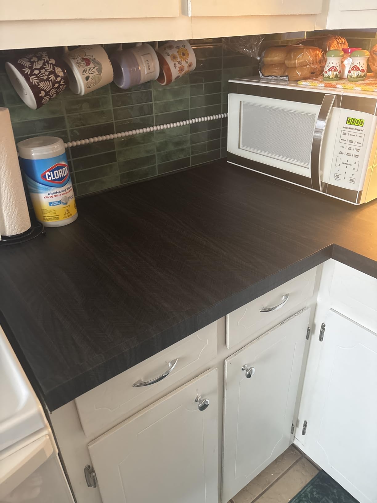 WESTICK Black Wood Countertop Contact Paper Peel and Stick Wallpaper Waterproof Self Adhesive Faux Wood Grain Contact Paper for Countertops Kitchen Cabinets Wall Furniture Wooden Vinyl Wrap 15.8