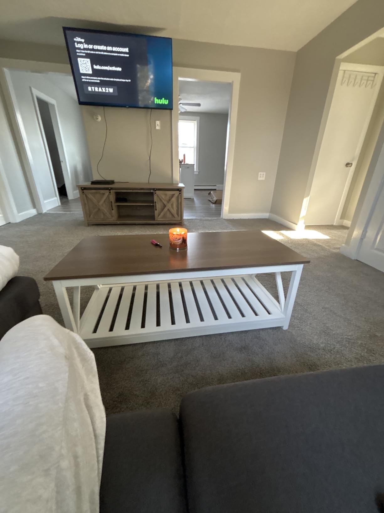 ChooChoo Farmhouse Coffee Table, Rustic Vintage Living Room Table with Shelf, 40 White customer photo 1