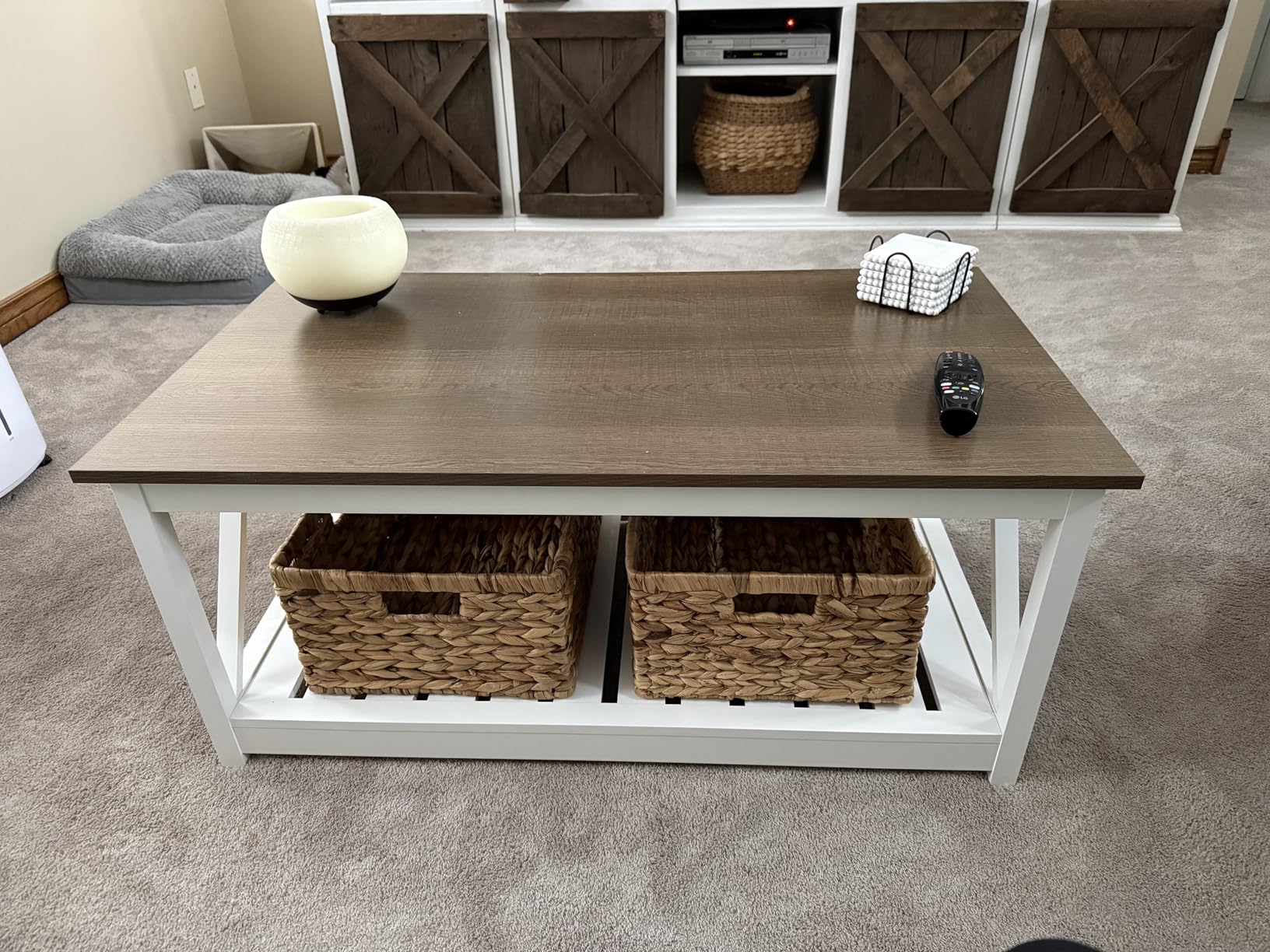 ChooChoo Farmhouse Coffee Table, Rustic Vintage Living Room Table with Shelf, 40 White customer photo 2