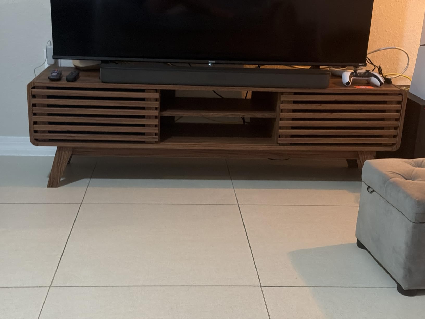 mopio Ensley TV Stand, Mid Century Modern for 55/60/65 inch TV, Farmhouse TV Stand, Entertainment Center with Storage, TV and Media Console for Living Room (Walnut, 59 inch Low) customer photo 1