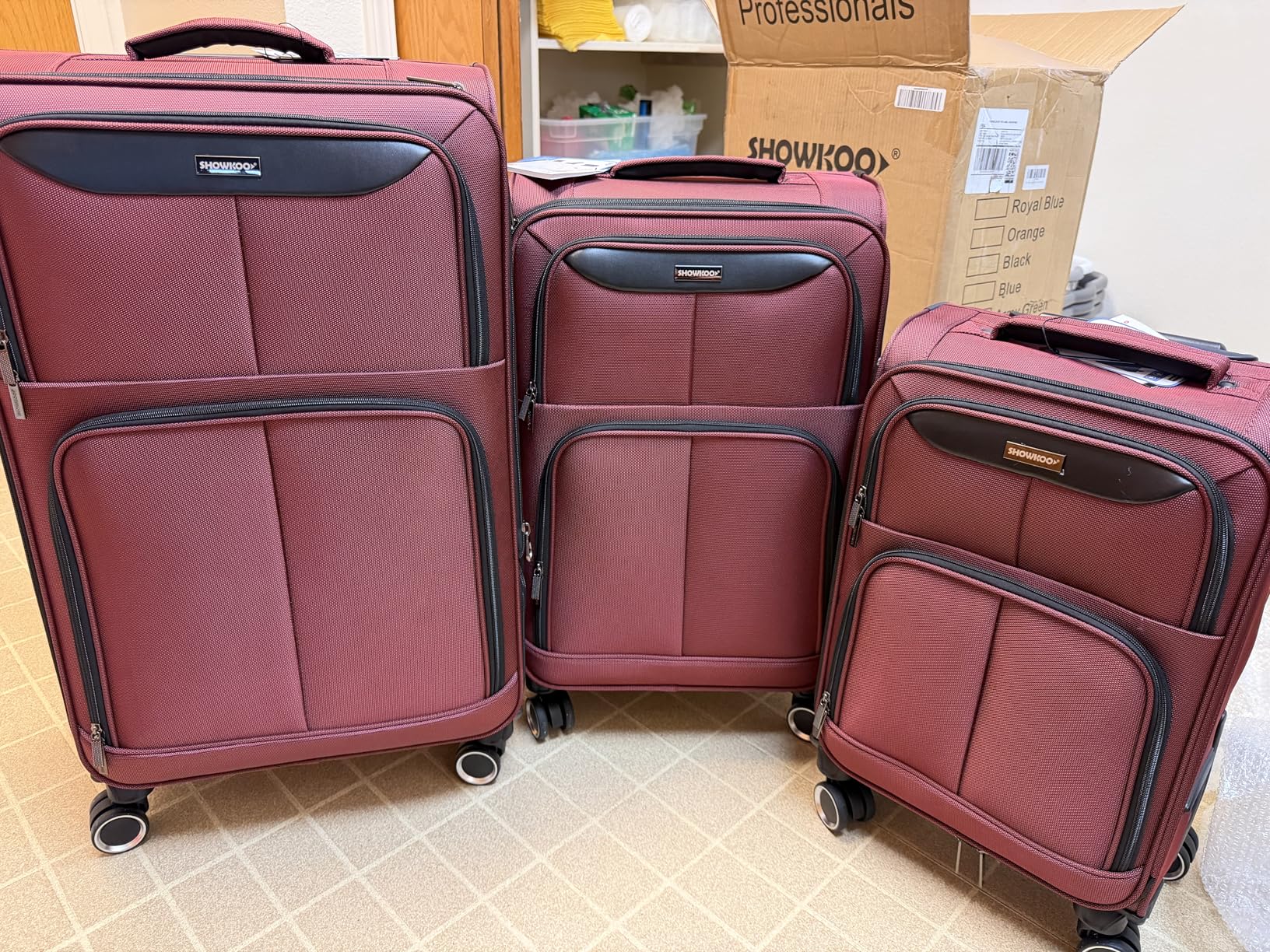 SHOWKOO Luggage Sets 3 Piece Softside Expandable Lightweight Durable Suitcase Sets Double Spinner Wheels TSA Lock Blue (20in/24in/28in) customer photo 2