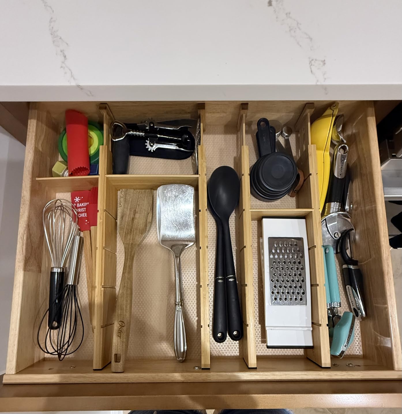 SpaceAid Bamboo Drawer Dividers with Inserts and Labels, Kitchen Adjustable Drawer Organizers, Expandable Organization for Home, Office, Dressers, 4 Dividers with 9 Inserts (17