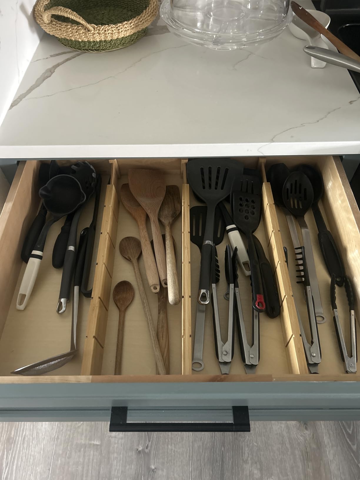 SpaceAid Bamboo Drawer Dividers with Inserts and Labels, Kitchen Adjustable Drawer Organizers, Expandable Organization for Home, Office, Dressers, 4 Dividers with 9 Inserts (17