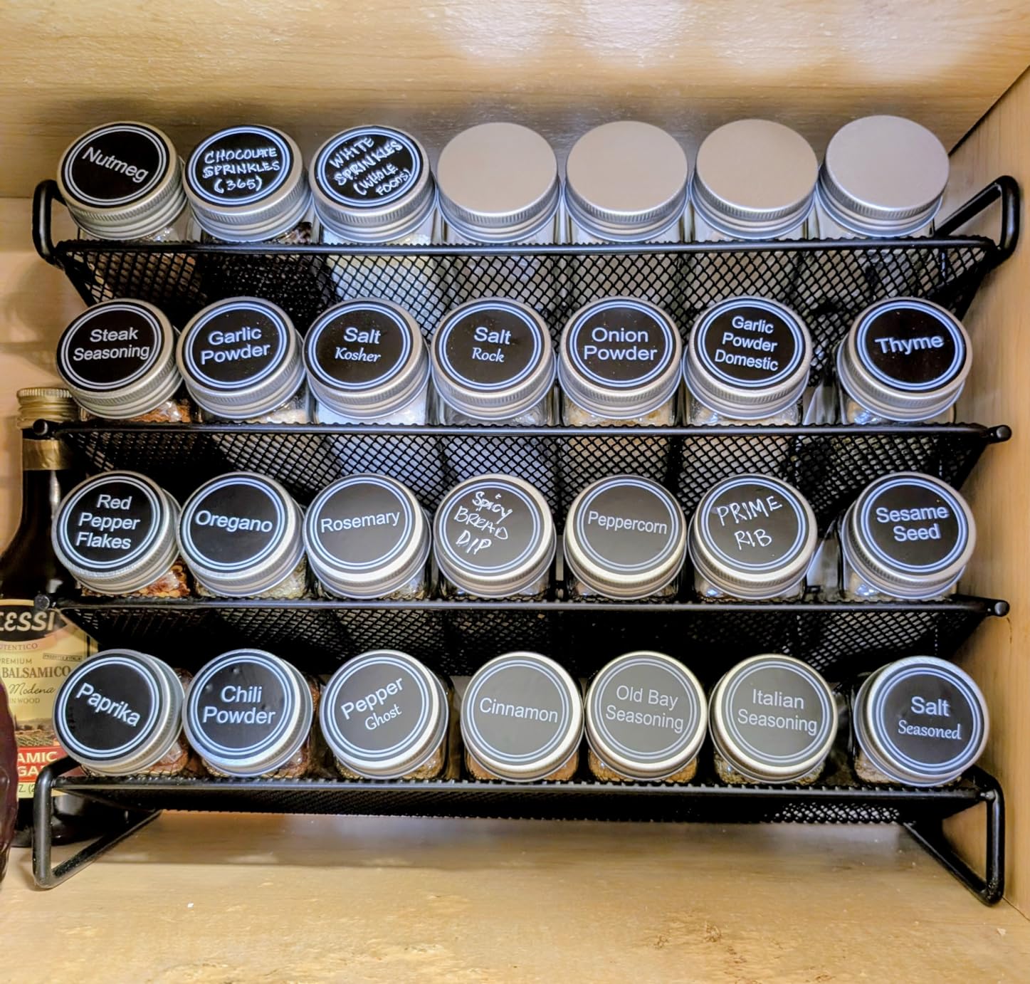 SpaceAid Spice Rack Organizer with 28 Spice Jars, 386 Spice Labels, Chalk Marker and Funnel Set for Cabinet, Countertop, Pantry, Cupboard or Door & Wall Mount - 28 Jars, 13.4