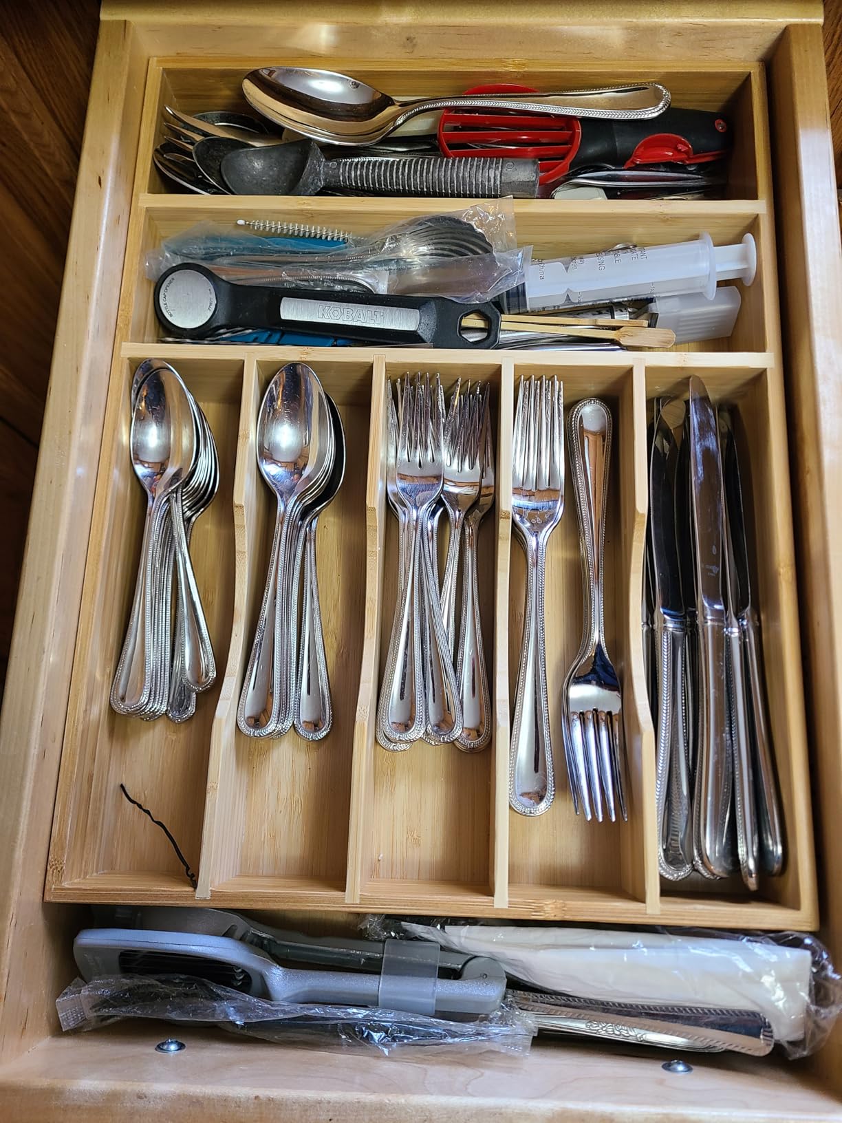 Umilife Bamboo Kitchen Drawer Organizer, 13 Inch Silverware Utensil Tray Holder, Extra Deep Grooved Drawer Divider, 7 Slots Total Bamboo Wood Caddy for Flatware Cutlery Knives, Forks, Spoons customer photo 1