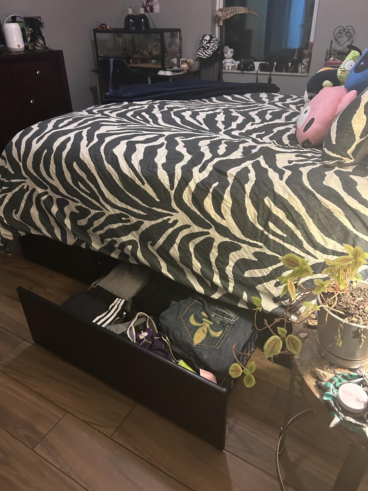 Allewie Queen Size Platform Bed Frame with 3 Storage Drawers, Fabric Upholstered, Wooden Slats Support, No Box Spring Needed, Noise Free, Easy Assembly, Dark Grey customer photo 2