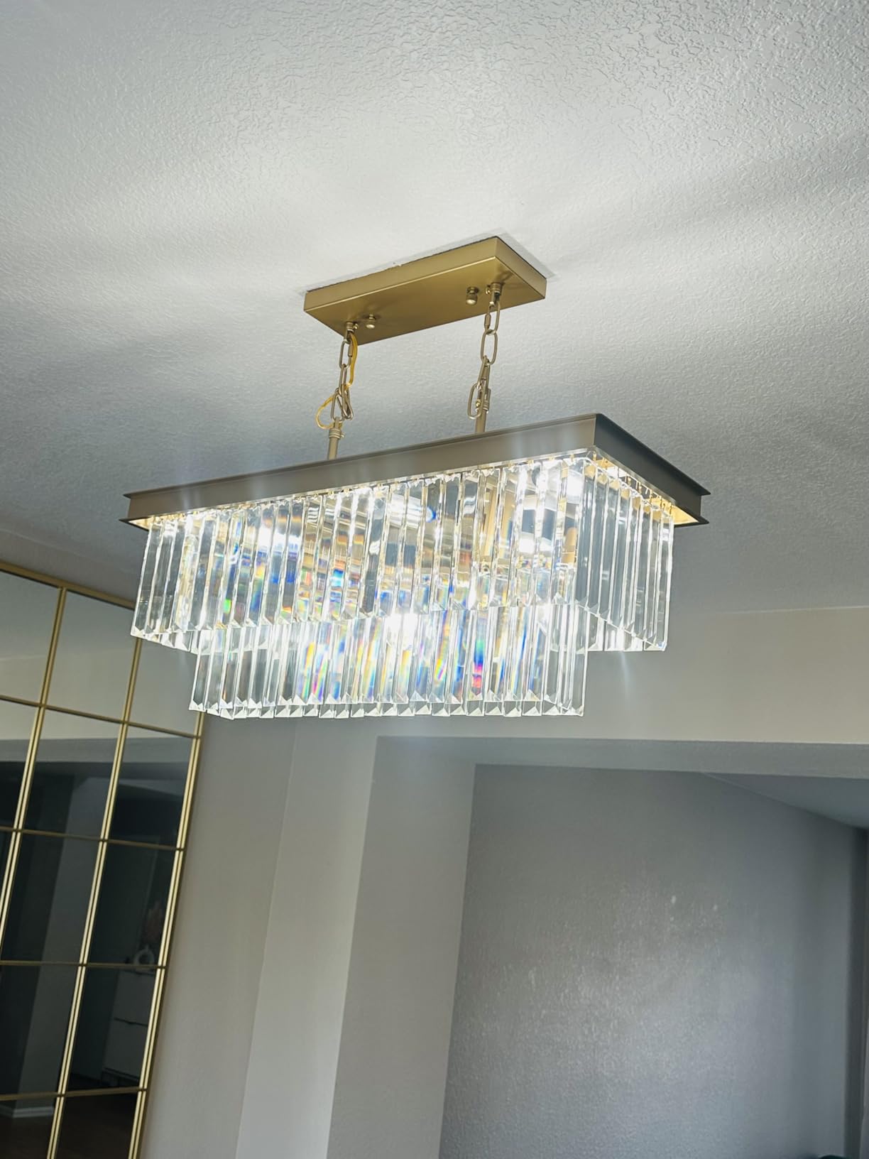 Crystal Chandeliers for Dining Room 11-Light Black Modern Chandelier Rectangle Contemporary Pendant Light Fixture for Kitchen Island Bar L33.5 Inch customer photo 1