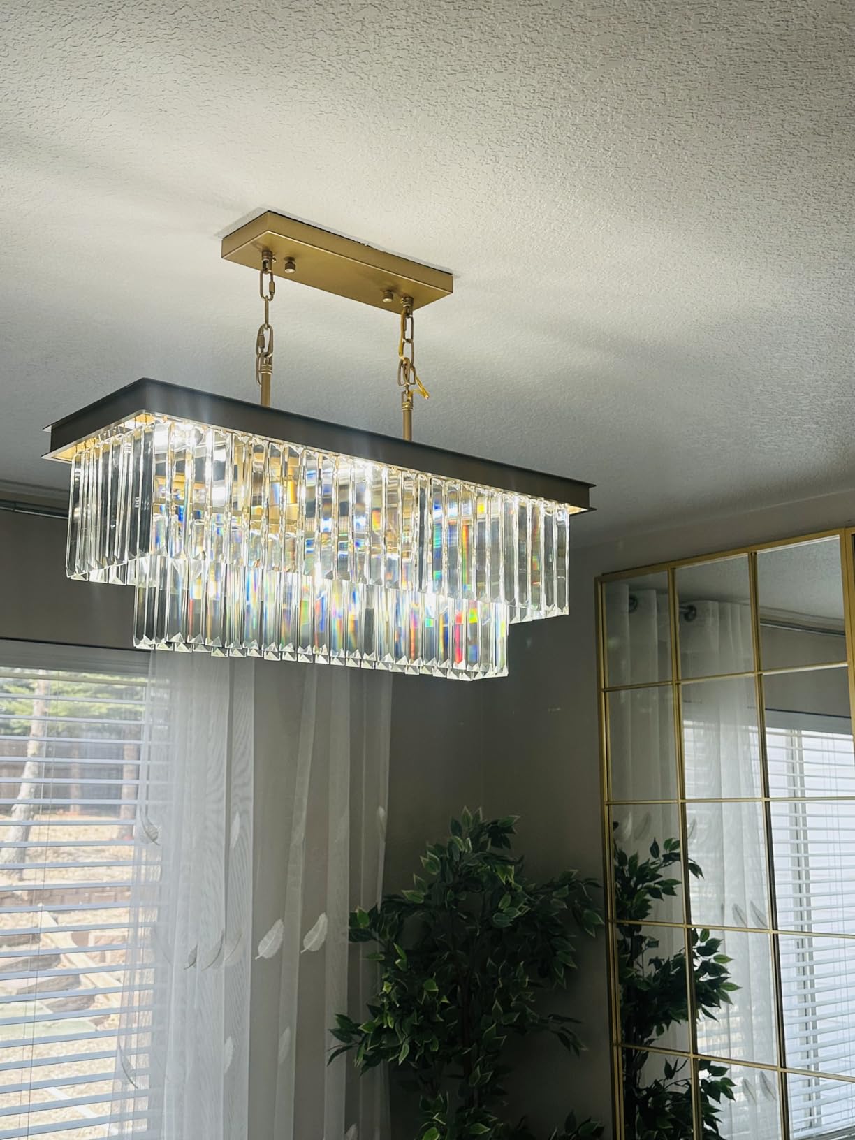 Crystal Chandeliers for Dining Room 11-Light Black Modern Chandelier Rectangle Contemporary Pendant Light Fixture for Kitchen Island Bar L33.5 Inch customer photo 2