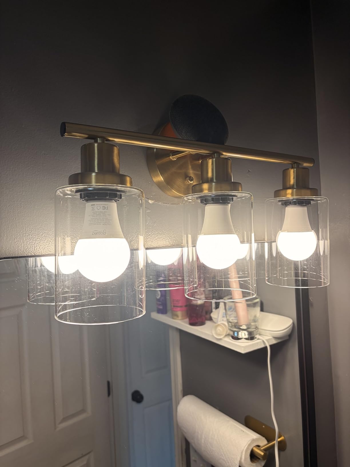 Unicozin Modern Bathroom Light Fixtures, 3 Light Vanity Lights, Black Wall Lamp with Clear Glass for Bathroom, Mirror, Living Room, Bedroom, Hallway, E26 Base customer photo 1