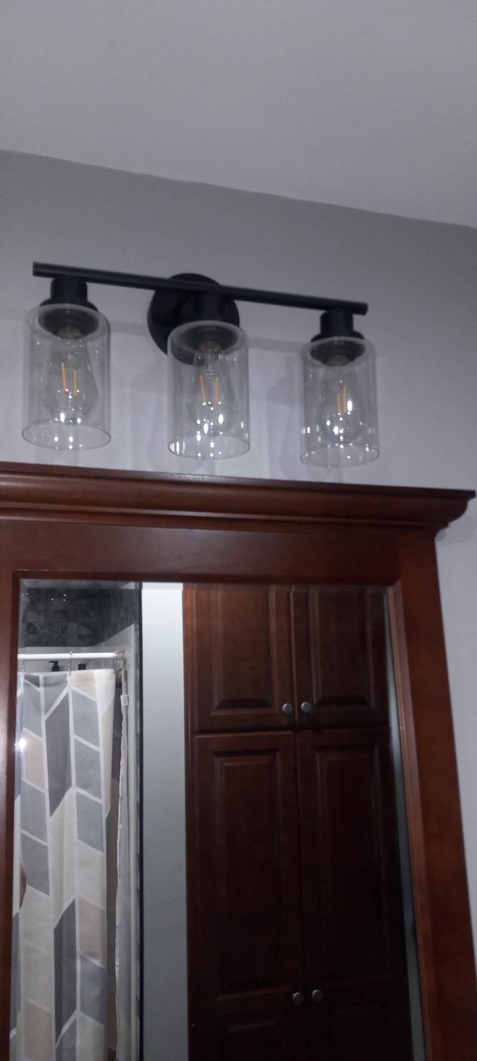 Unicozin Modern Bathroom Light Fixtures, 3 Light Vanity Lights, Black Wall Lamp with Clear Glass for Bathroom, Mirror, Living Room, Bedroom, Hallway, E26 Base customer photo 2