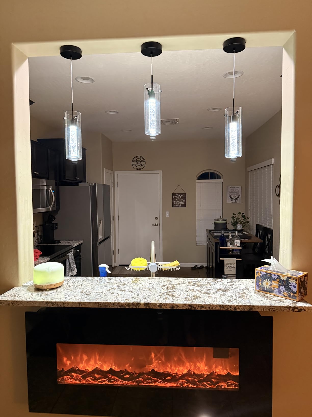 Pendant Ceiling Light Fixture, LED Kitchen Lighting Crystal Pendant Lights Kitchen Island, 1-Light Integrated Kitchen Hanging Light Fixture Modern Island Light with Bubble Glass Three Pack customer photo 1