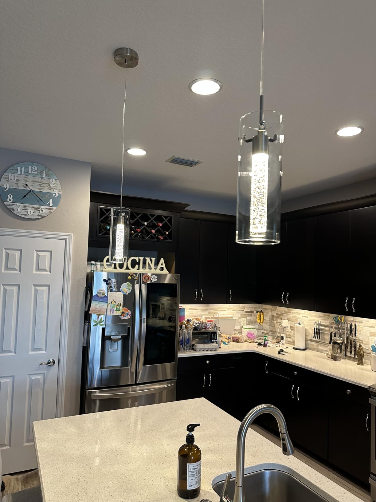 Pendant Ceiling Light Fixture, LED Kitchen Lighting Crystal Pendant Lights Kitchen Island, 1-Light Integrated Kitchen Hanging Light Fixture Modern Island Light with Bubble Glass Three Pack customer photo 2