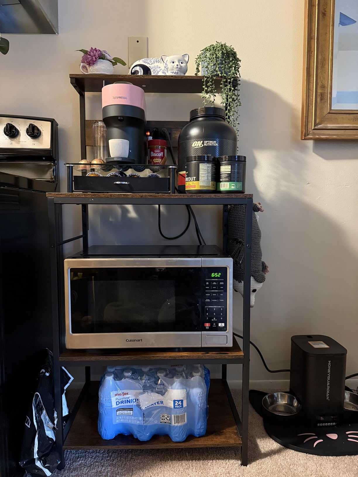 SUPERJARE Kitchen Bakers Rack with Power Outlet, Coffee Bar Table 4 Tiers, Kitchen Microwave Stand with 6 S-Shaped Hooks, Storage Shelf Rack for Spices, Pots and Pans - Rustic Brown customer photo 1