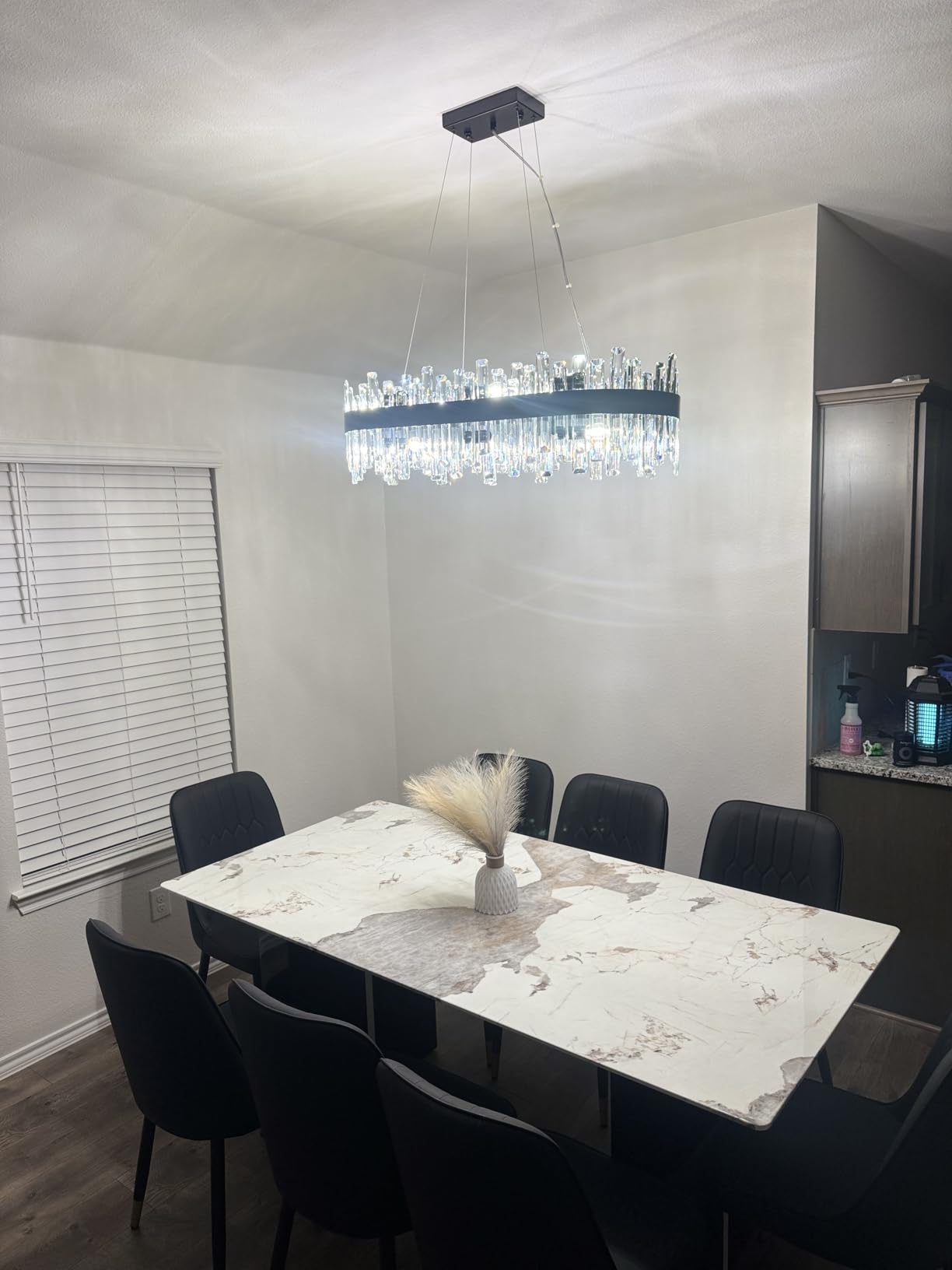 Siljoy Modern Crystal Chandelier 16-Light Luxury Gold Rectangle K9 Crystal Raindrop Chandelier Dimmable Oval Crystal Ceiling Light for Dining Room Living Room Foyer Entryway L35.4'' customer photo 1