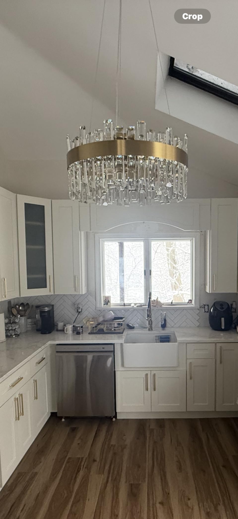 Siljoy Modern Crystal Chandelier 16-Light Luxury Gold Rectangle K9 Crystal Raindrop Chandelier Dimmable Oval Crystal Ceiling Light for Dining Room Living Room Foyer Entryway L35.4'' customer photo 2