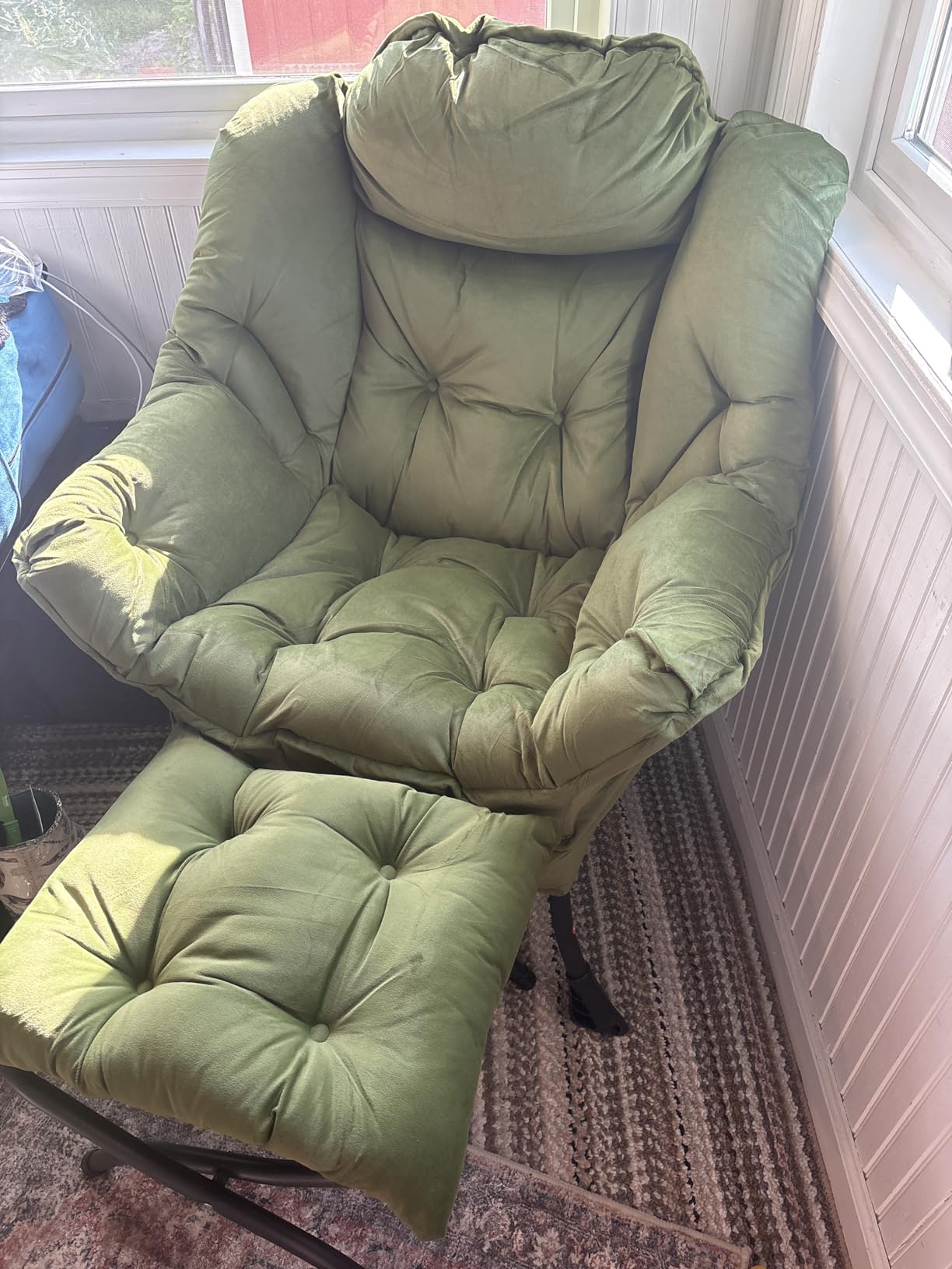 Welnow Lazy Chair with Ottoman, Modern Accent Chair with Armrests and a Side Pocket, Leisure Sofa Armchair, Reading Armchair with Footrest for Small Space, Dark Grey customer photo 2