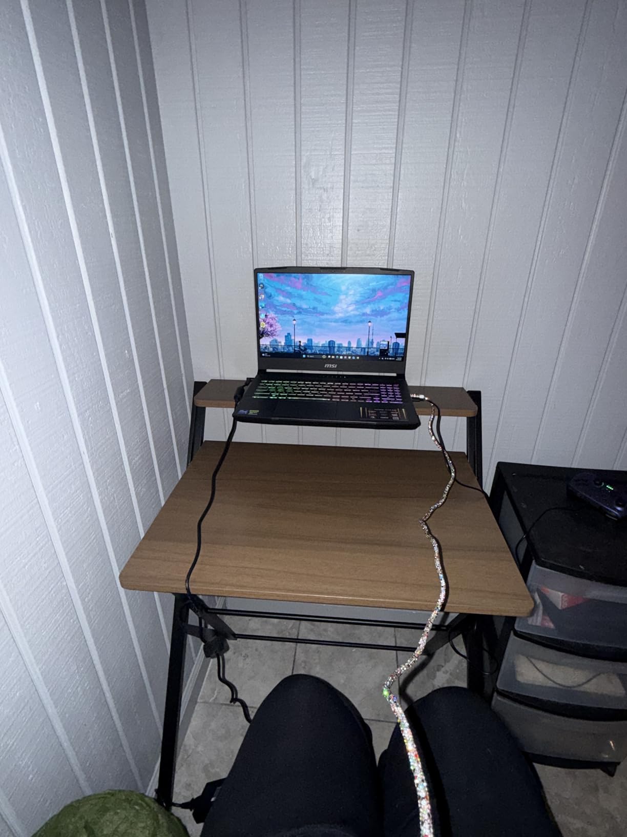 GreenForest Portable Small Desk No Assembly, 2-Tier Compact Computer Desk with Shelf, Space Saving Foldable Table for Home Office, Bedroom or Apartment, Portable Collapsible Sturdy Laptop Desk customer photo 2