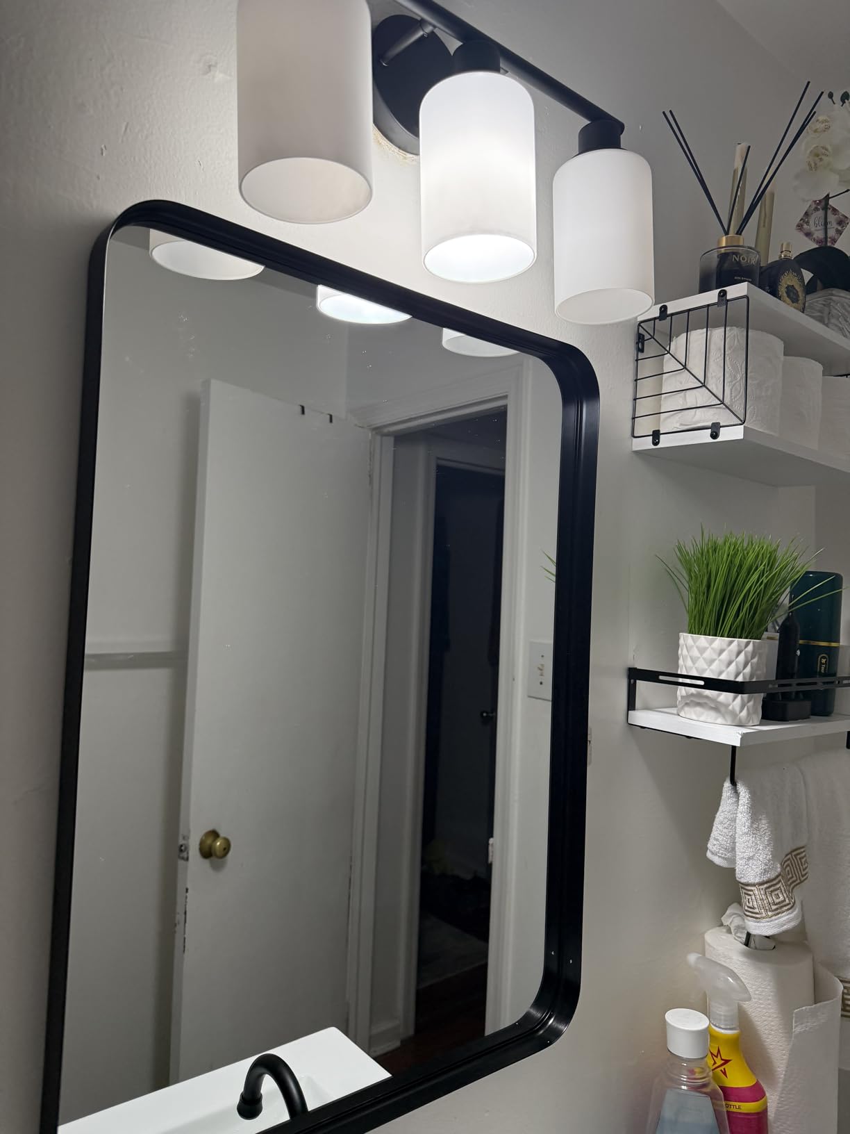 3-Light Gold Bathroom Light Fixtures, Modern Bathroom Vanity Light with Clear Glass Shade, Brushed Gold Bath Wall Mount Lights, Wall Lamp for Mirror Kitchen Bedroom Hallway Living Room customer photo 2