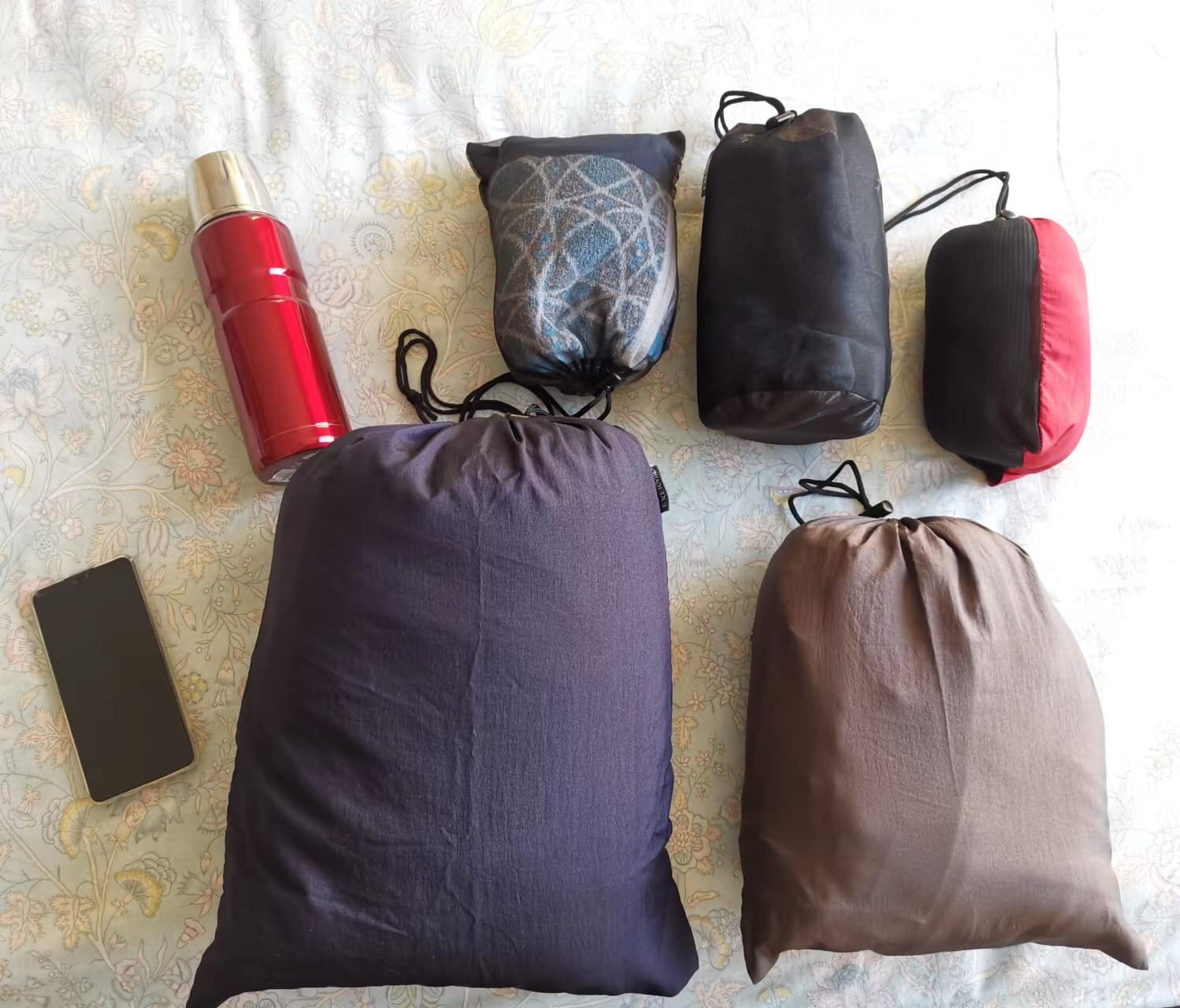 Nylon Stuff Sack Set 5-Piece (1.4L/2.7L/3L/7.5L/15L); Drawstring Storage Sack; Mesh Bags; Ditty Bags Small M Large XL for Organization Travel Camping Backpacking Down Jacket; Assorted Colors customer photo 1