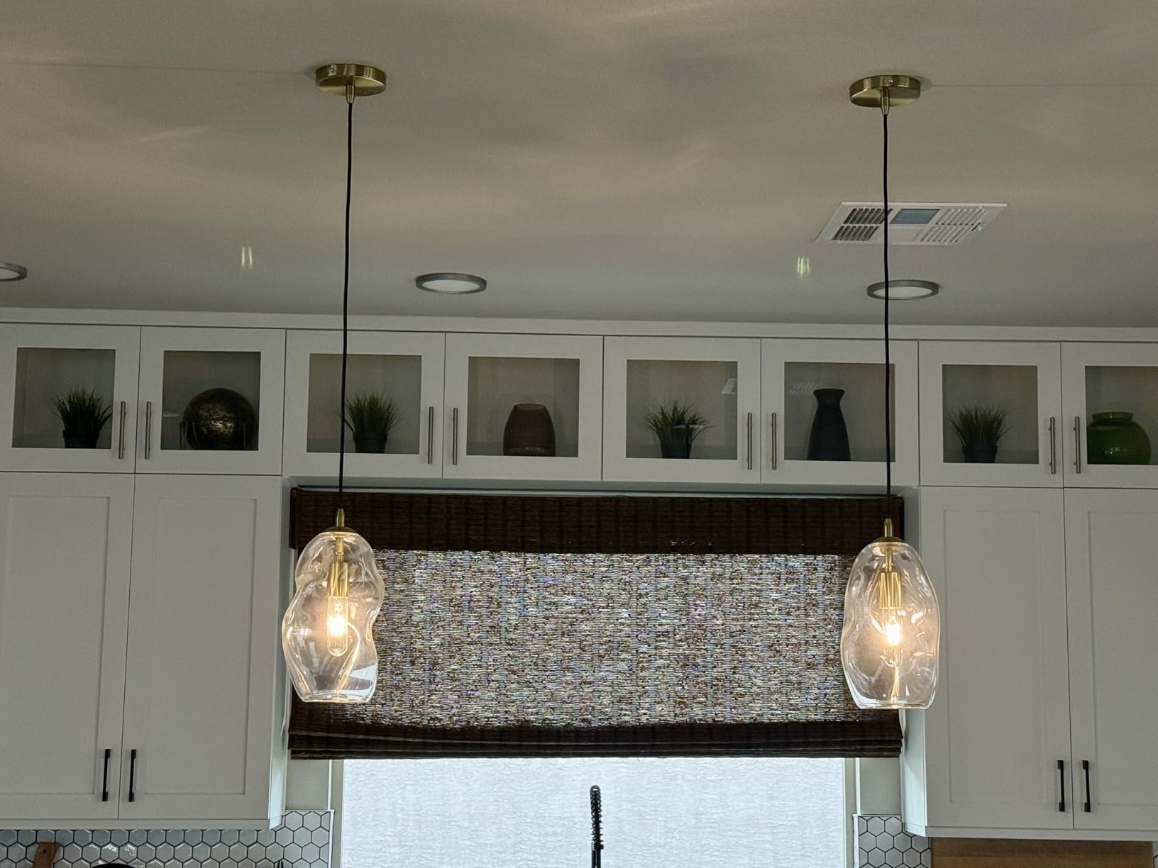 CASAMOTION Pendant Lights Kitchen Island 2 Pack Modern Clear Glass Organic Globe Brass Gold Hanging Light, Adjustable Cord, 8 Inch customer photo 1