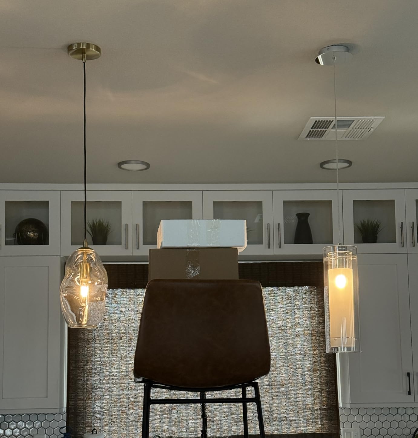 CASAMOTION Pendant Lights Kitchen Island 2 Pack Modern Clear Glass Organic Globe Brass Gold Hanging Light, Adjustable Cord, 8 Inch customer photo 2