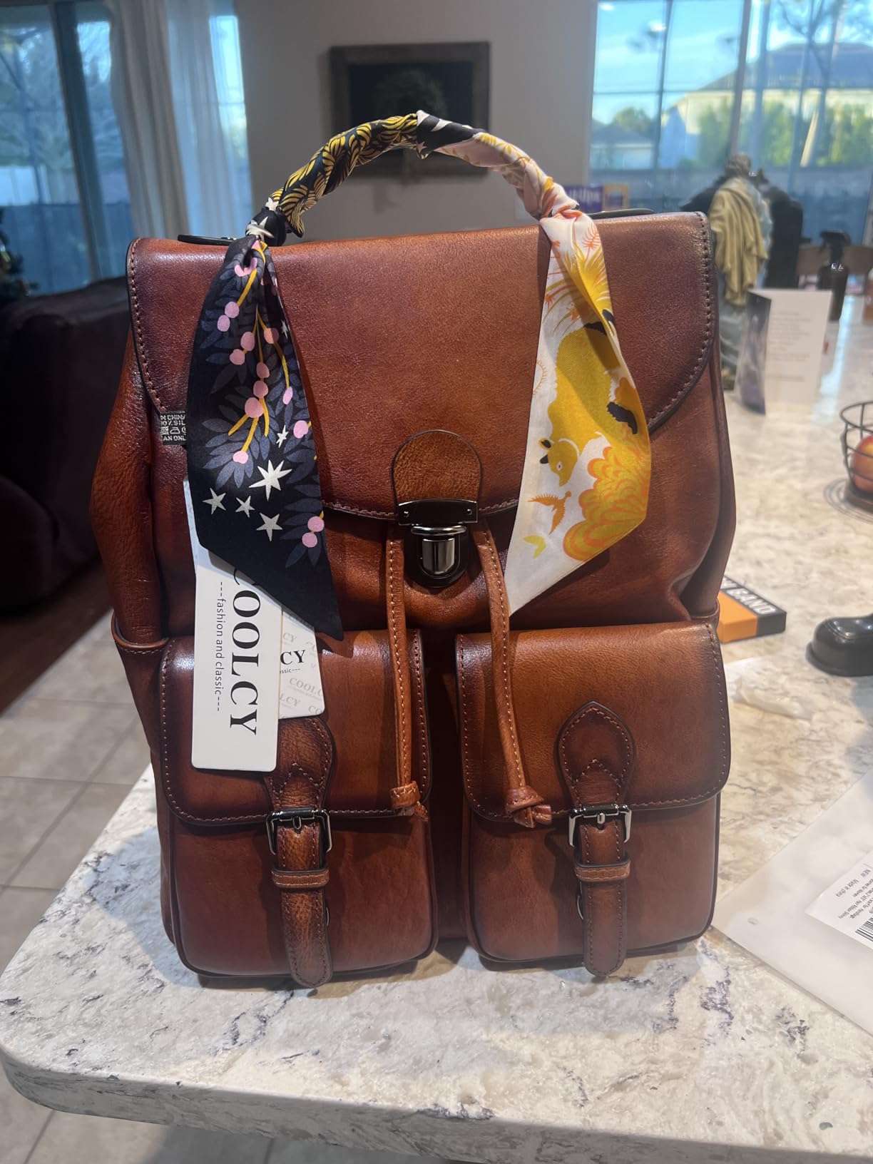 COOLCY Women Vintage Genuine Leather Backpack Purse Fashion Rucksack Practical and Stylish Retro Daypack Bag (Brown) customer photo 2