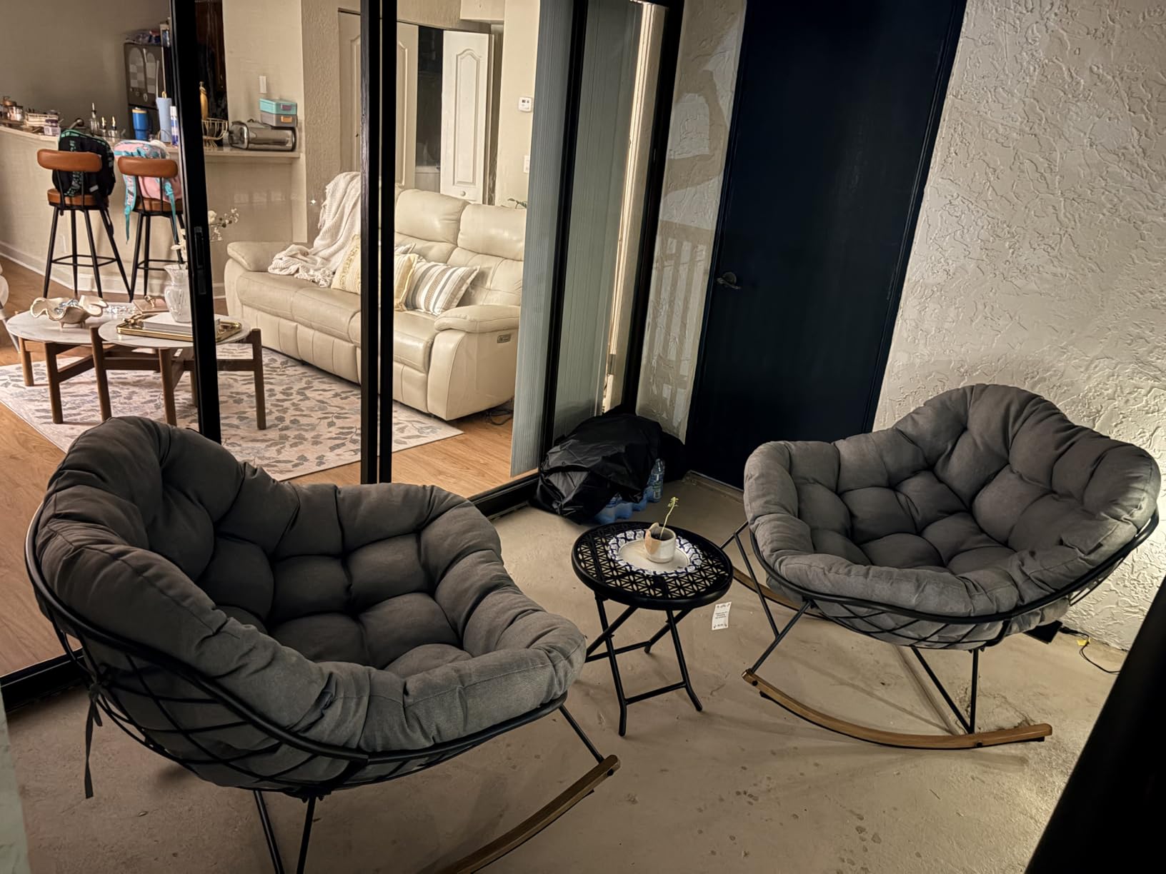 Grand patio Outdoor Rocking Chair, Oversized Papasan Rocking Chair with Thick Cushion (Gray) customer photo 2