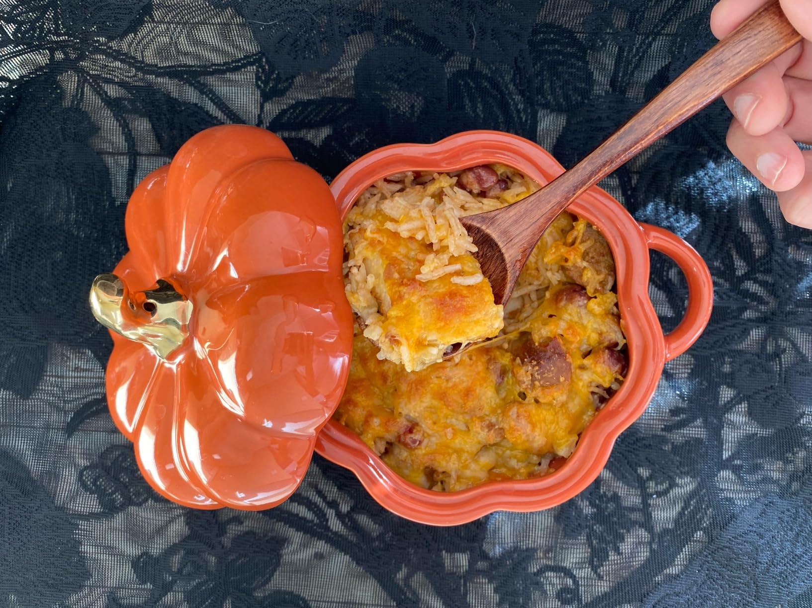 Pumpkin Bowl Set with Lid and Handle, Set of 2 Ceramic Ramekins for Baking, Stoneware, Oven Safe, 14 Oz (Orange) customer photo 2