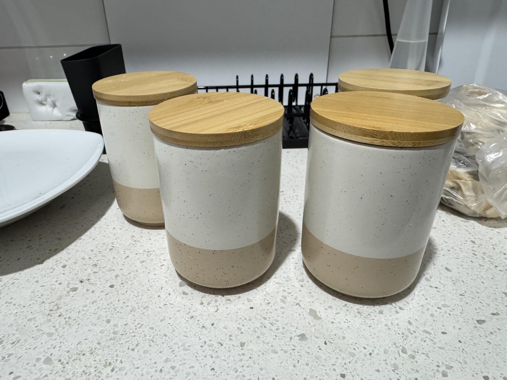vancasso Sabine Ceramic Canister Set with Airtight Wood Lids - 3-Piece Kitchen Storage for Flour, Sugar, Coffee, Tea & Spices - Modern Countertop Decor customer photo 2