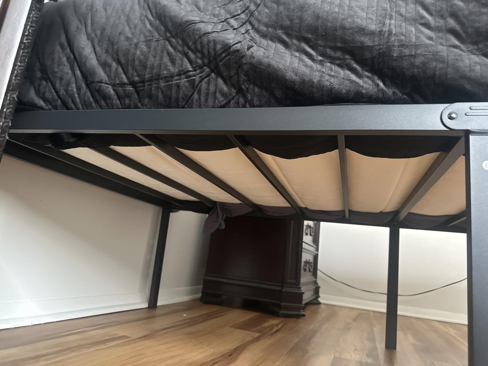 NEW JETO Metal Bed Frame, Queen Size Bed Frame with Storage Space, Heavy Duty Sturdy Mattress Foundation, Easy Assembly, No Box Spring Needed, Black, 14 Inch customer photo 1
