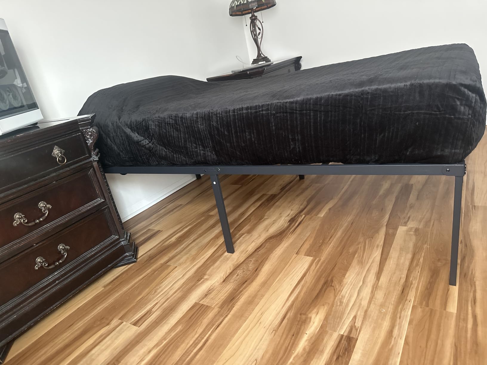 NEW JETO Metal Bed Frame, Queen Size Bed Frame with Storage Space, Heavy Duty Sturdy Mattress Foundation, Easy Assembly, No Box Spring Needed, Black, 14 Inch customer photo 2