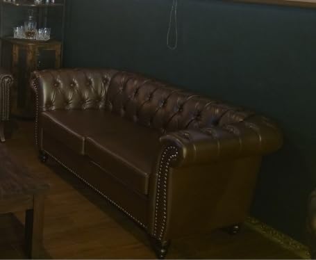 ORRD Chesterfield Sofa Velvet, Modern Tufted Couch 3 Seater with Rolled Arms and Nailhead for Living Room, Bedroom, Office, Apartment (Mango) customer photo 2