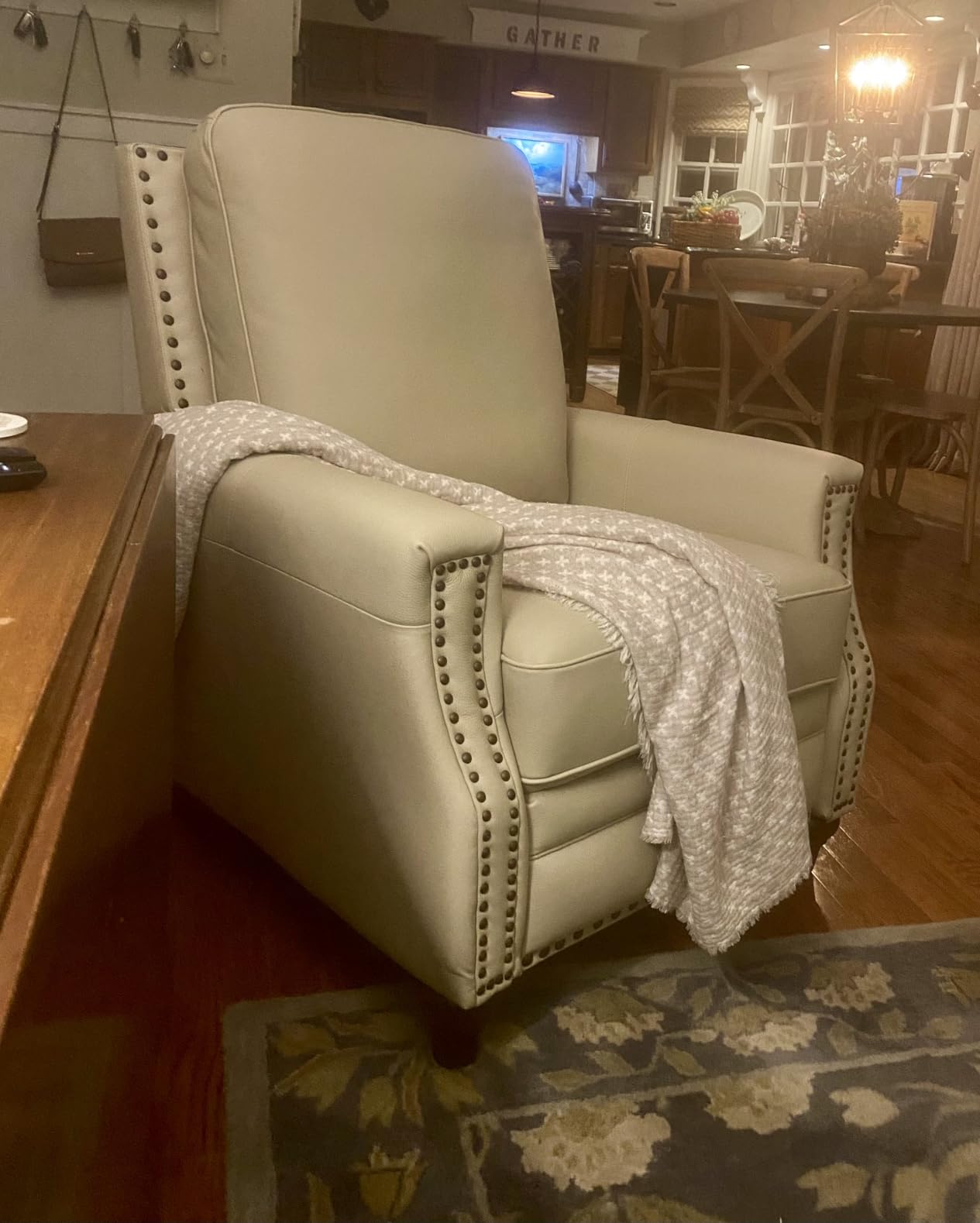 HULALA HOME Genuine Leather Manual Recliner Chair with Adjustable Backrest & Footrest, Mid Century Modern Push Back Recliner with Nailhead Trim & Wood Legs-for Living Room Home Theater, Camel customer photo 1
