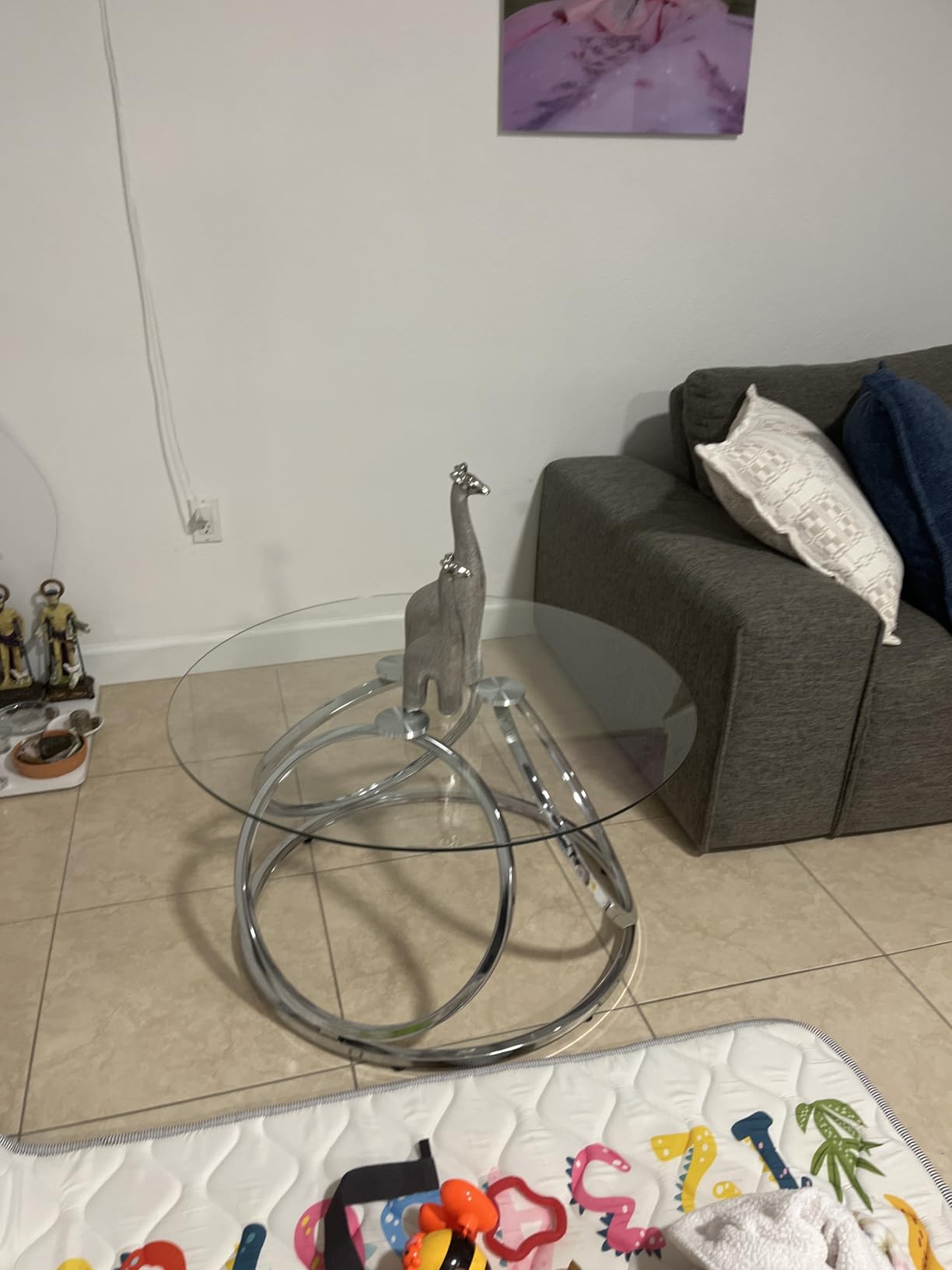 O&K FURNITURE Silver Coffee Table, Modern Glass Coffee Table Living Room Table with Ring-Shaped Frames, Glass Coffee Table for Home&Office, Chrome Finish, 1 PC customer photo 2