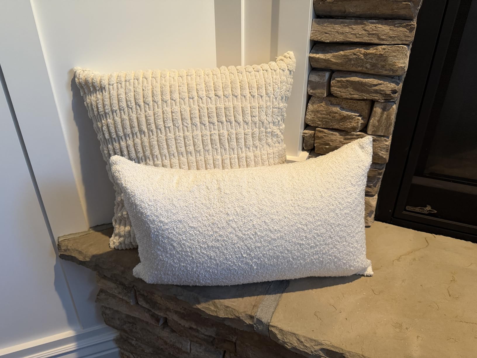 MIULEE Pack of 2 Corduroy Decorative Throw Pillow Covers 18x18 Inch Soft Boho Striped Pillow Covers Modern Farmhouse Home Decor for Sofa Living Room Couch Bed Cream White customer photo 1