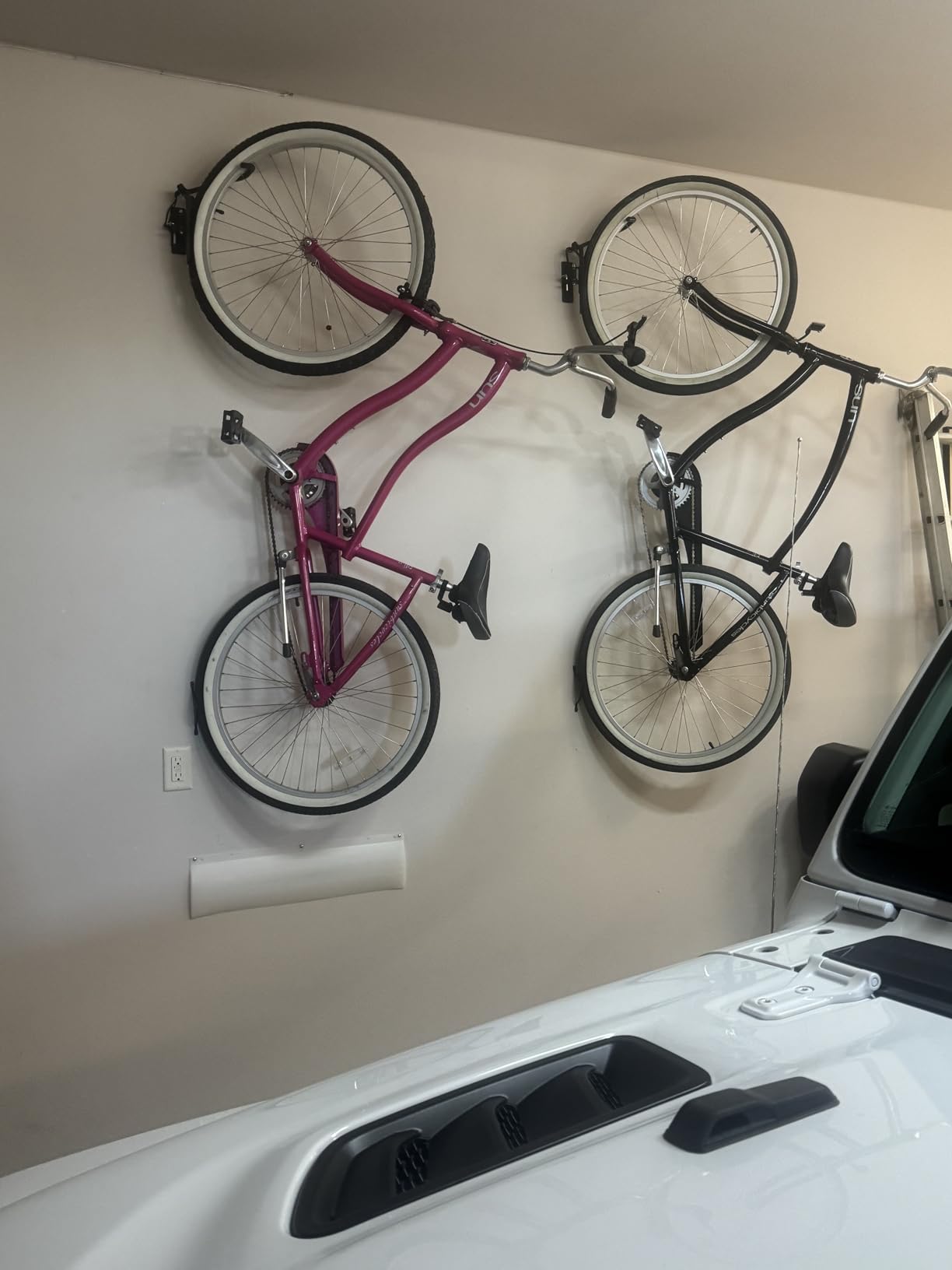 StoreYourBoard Bike Hangers for Garage | Garage Bike Rack Wall Mount, Vertical Bicycle Rack for Garage | 124° Swivel Bike Wall Mount with Stopper, Holds 50lbs, Fits All Wheel Diameters, Max 2.6