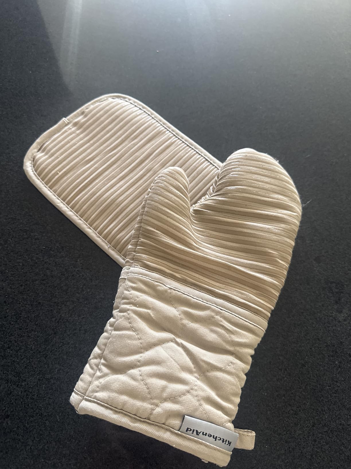 KITCHENAID Quilted Cotton Terry Cloth Oven Mitt, Pot Holder, Kitchen Towel 4-Pack Set, Heat Resistant, Silicone Grip, 16