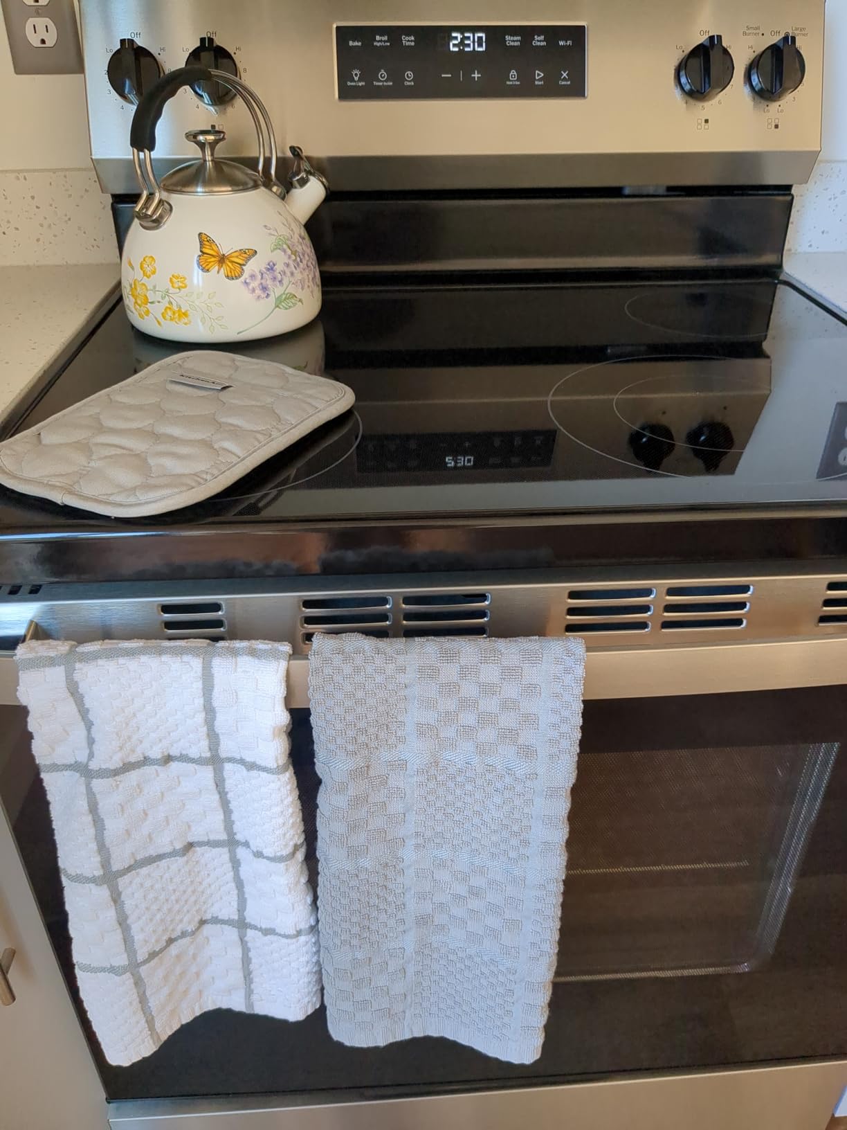 KITCHENAID Quilted Cotton Terry Cloth Oven Mitt, Pot Holder, Kitchen Towel 4-Pack Set, Heat Resistant, Silicone Grip, 16