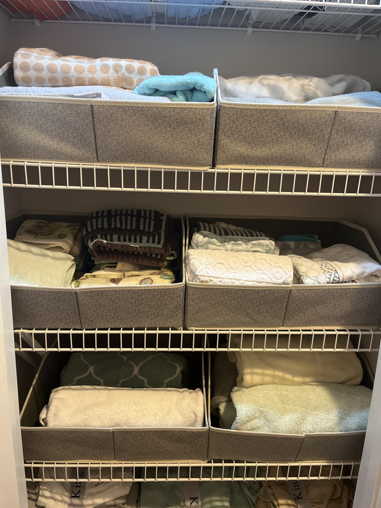 Closet Organizers Bins 6 Packs - Large Closet Shelf Organizer with Handles, Fabric Trapezoid Storage Bins, Collapsible Storage Cubes for Clothes, Towels, Light Gray customer photo 1