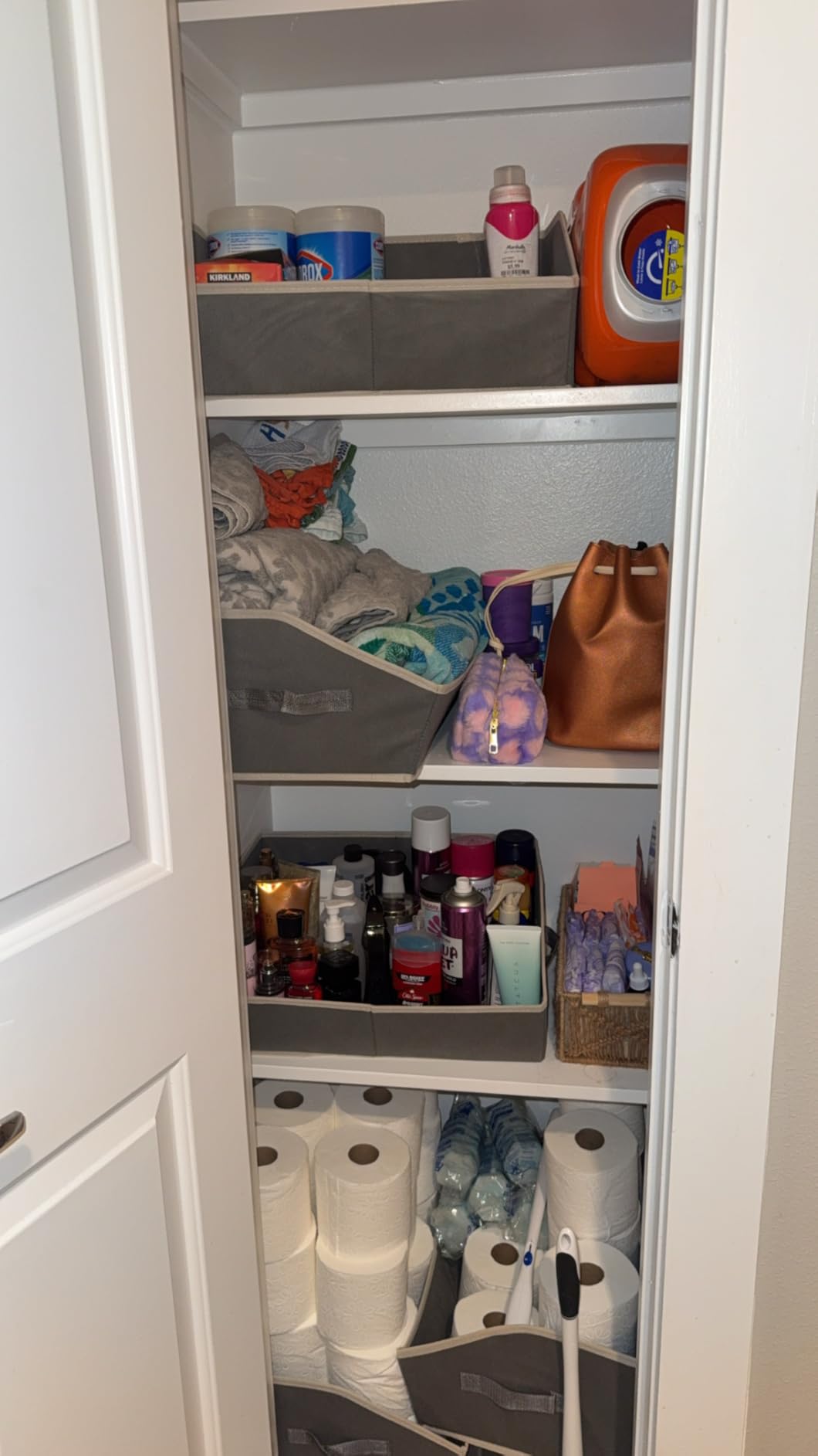 Closet Organizers Bins 6 Packs - Large Closet Shelf Organizer with Handles, Fabric Trapezoid Storage Bins, Collapsible Storage Cubes for Clothes, Towels, Light Gray customer photo 2