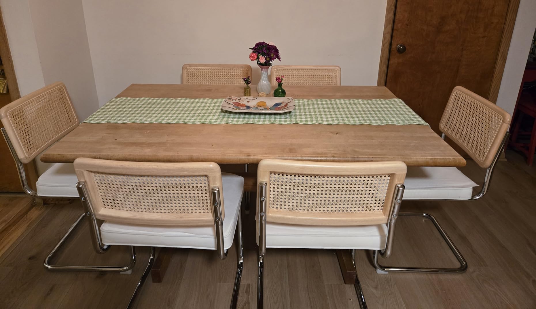 Zesthouse Natural Rattan Dining Chairs Set of 2, Modern Dining Room Chairs with Solid Wood Back for Kitchen Living Room, Mid Century Breuer Design Inspired, Upholstered Faux Leather Brown customer photo 2