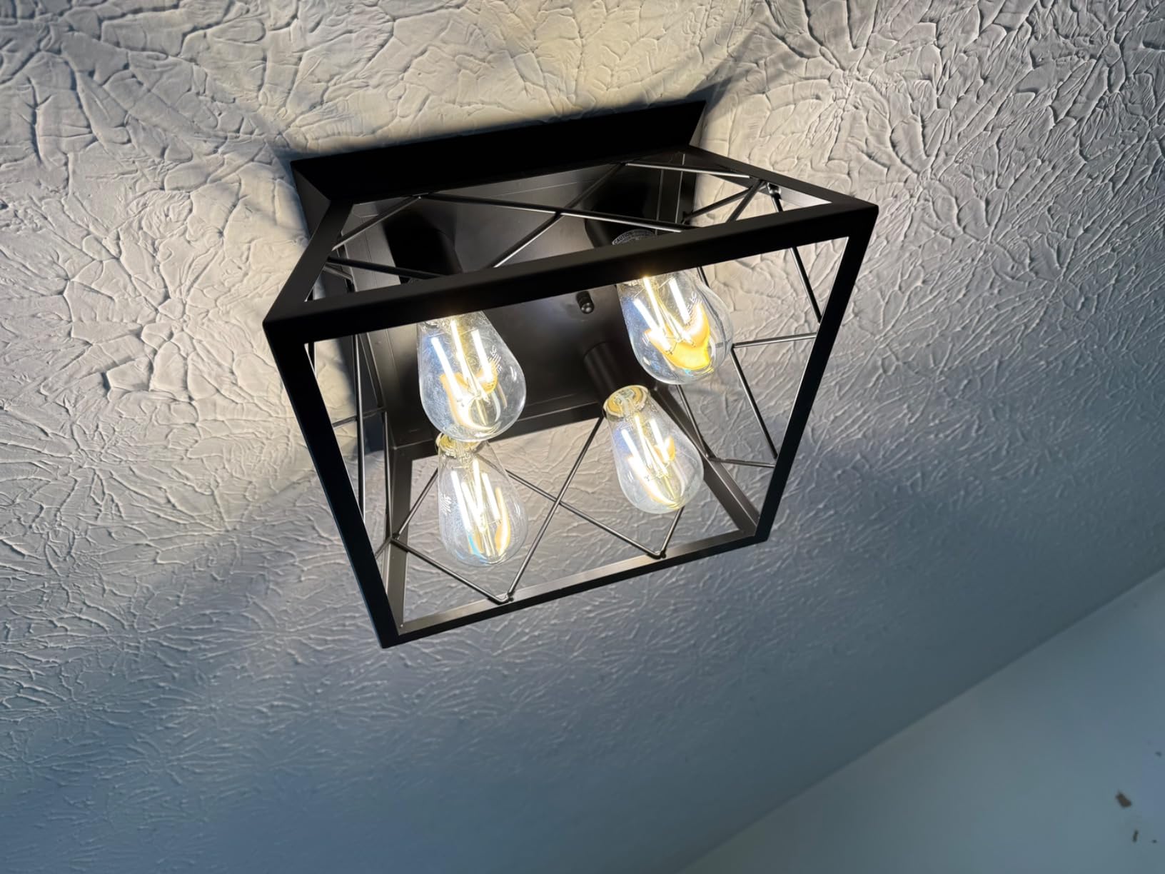 FadimiKoo 4-Light Black Flush Mount Ceiling Light for Kitchen Hallway, Industrial Close to Ceiling Lighting, Farmhouse Square Cage Lamp for Dining Room, Living Room, Bulb Not Included customer photo 1