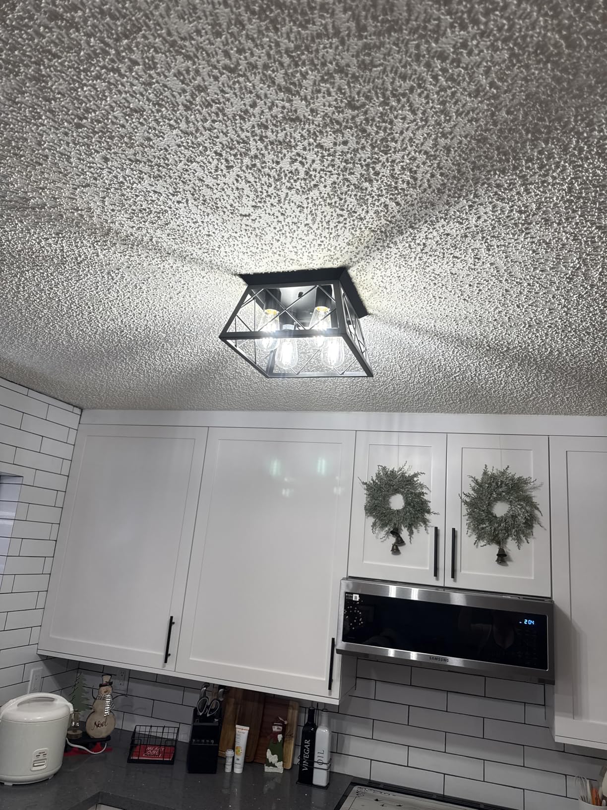 FadimiKoo 4-Light Black Flush Mount Ceiling Light for Kitchen Hallway, Industrial Close to Ceiling Lighting, Farmhouse Square Cage Lamp for Dining Room, Living Room, Bulb Not Included customer photo 2