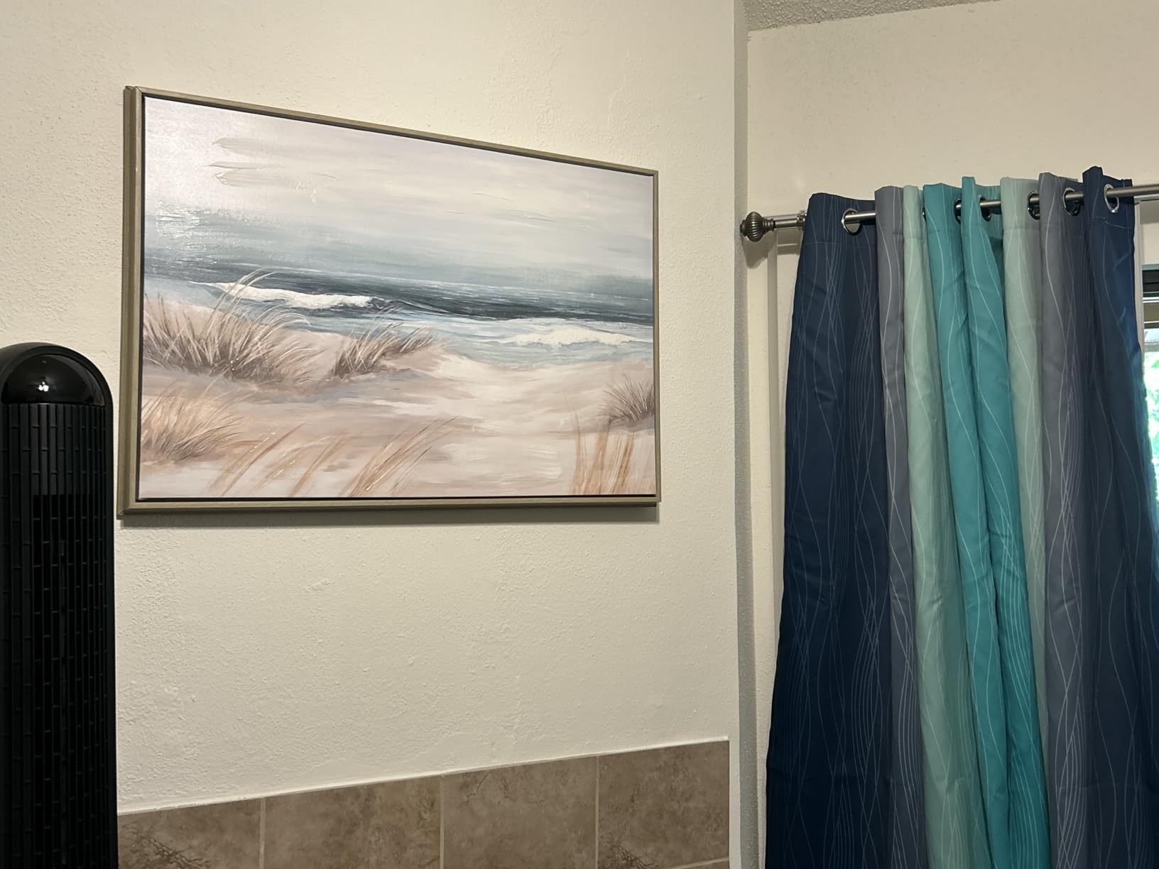 Estelar Textiler Navy Blue and Greyish White Blackout Curtains for Bedroom 84 Inches Long, Full Room Darkening Grommet Curtains for Living Room, Thermal Insulated Ombre Drapes, 52Wx84L, 2 Panels customer photo 1