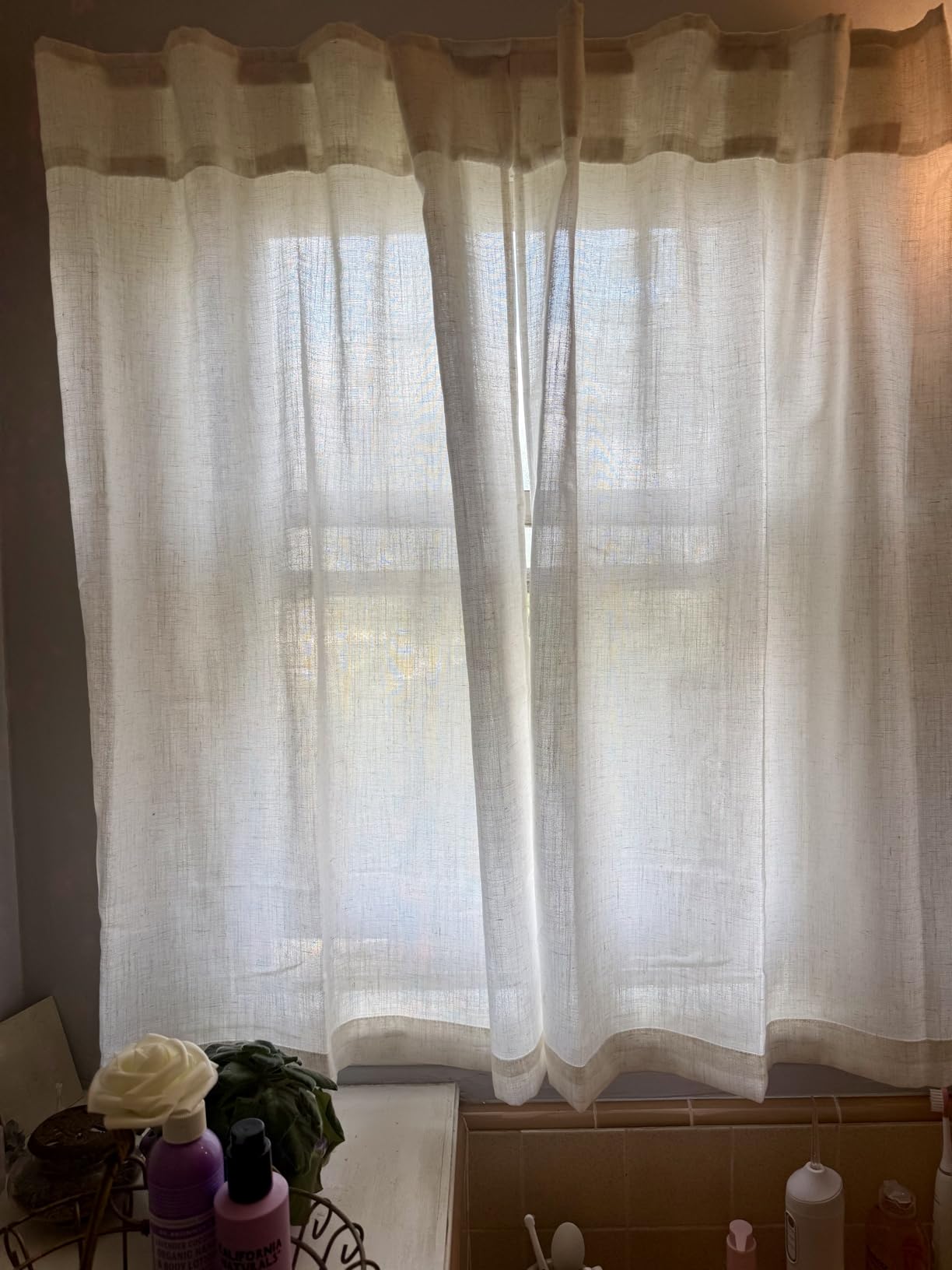 Cream Linen Back Tab Curtains 84 Inch Length for Living Room 2 Panel Set Neutral Modern Farmhouse Window Privacy Semi Sheer Linen Drapes customer photo 2