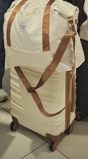 LONG VACATION 6 Piece Luggage Set Carry on Suitcase with ABS+PC hardshell, Spinner Wheels & YKK Zipper TSA Lock (BEIGE-BROWN, 6 piece set) customer photo 1